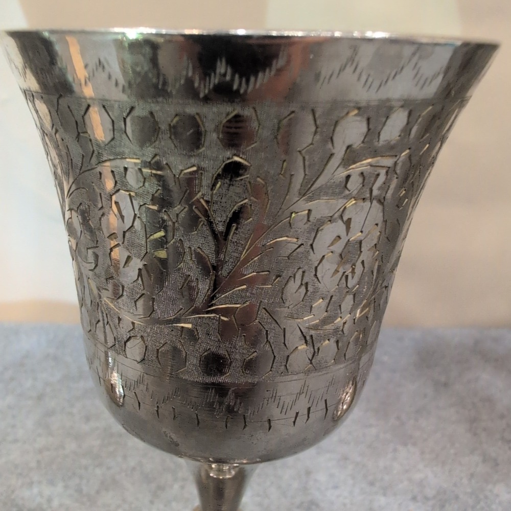 World Gift India Silver Tone Etched Floral Goblets Chalice Set of 6 NA306 - Picture 9 of 11